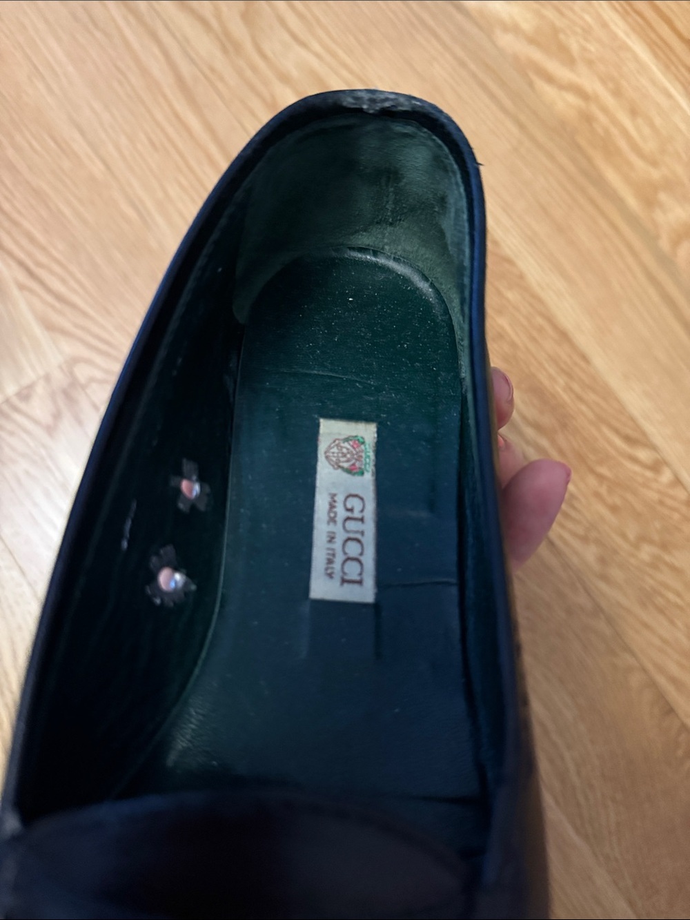 Gucci Navy Leather Penny Loafers with Red Accent - Picture 4 of 4